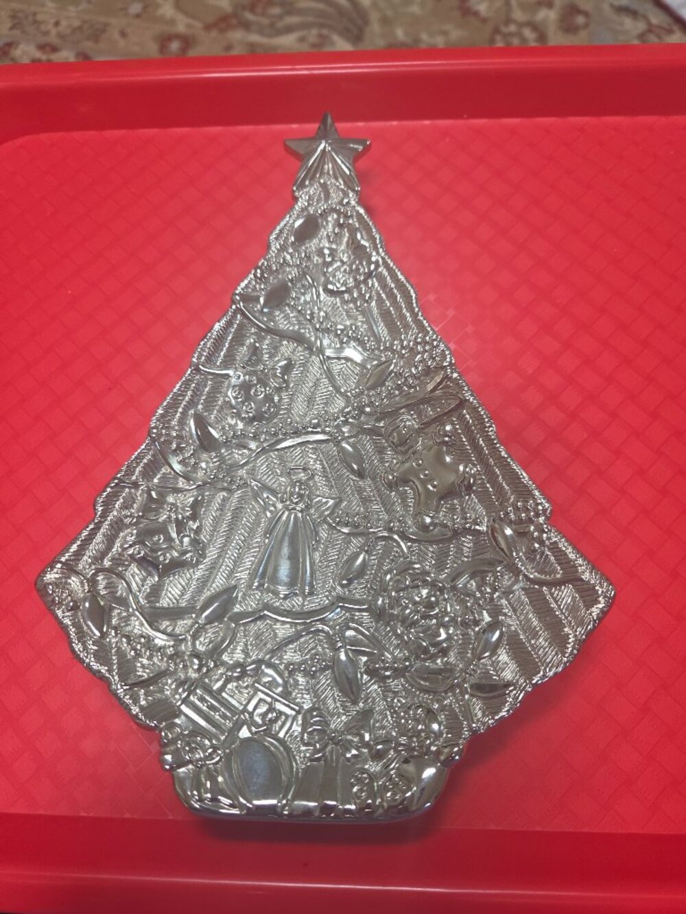 Gorham silver tone Christmas tree candy dish very pretty